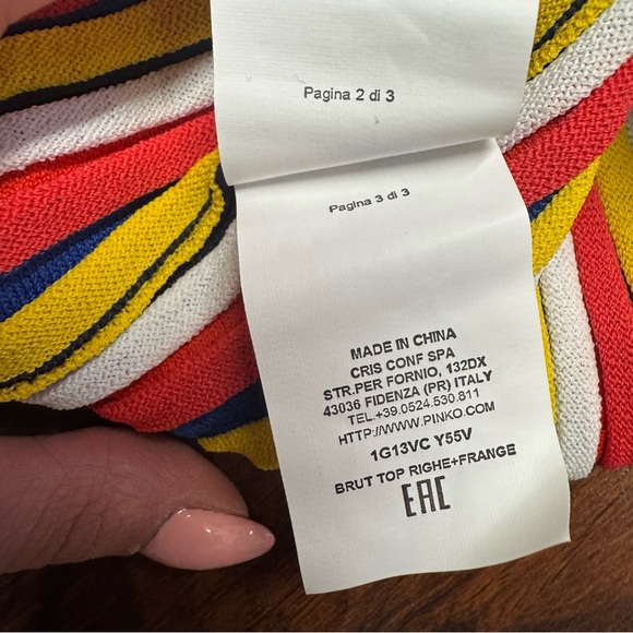Pinko Striped Knit Fringe Hem Tank Top Multicolor Sleeveless Size Large - Picture 6 of 7